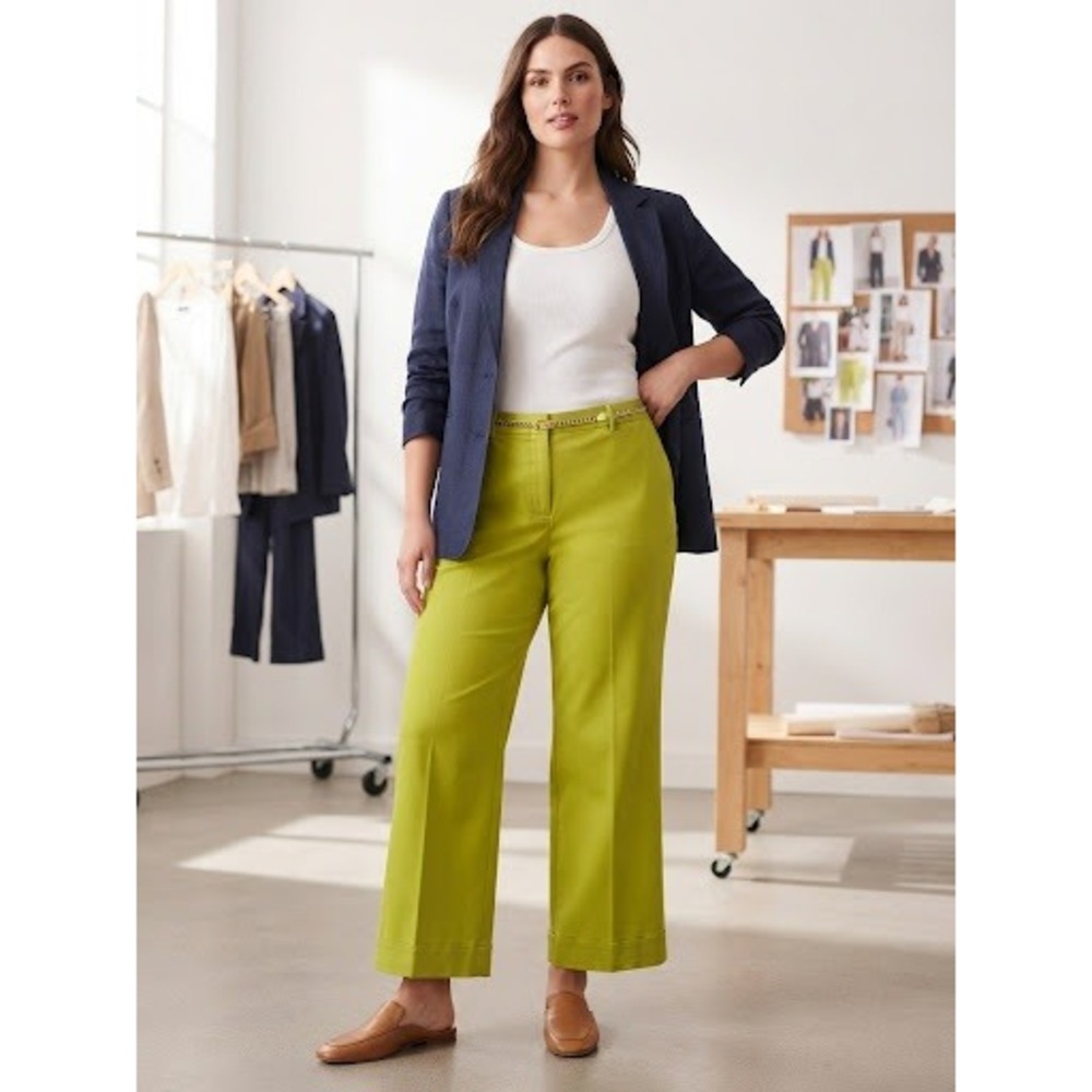 Worthington Chartreuse Green Wide Leg Dress Trousers Pants Womens 16P Tailored